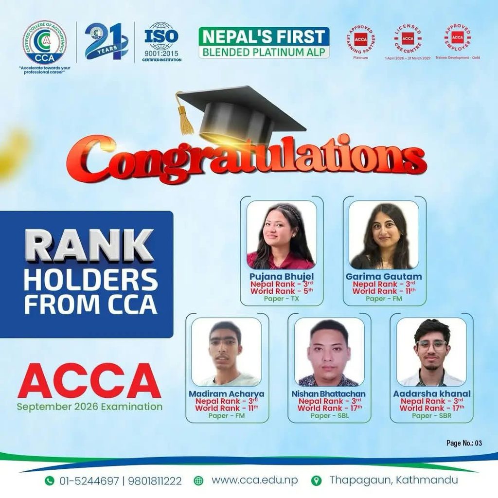 Rank holder from CCA, Acca September 2026 examination