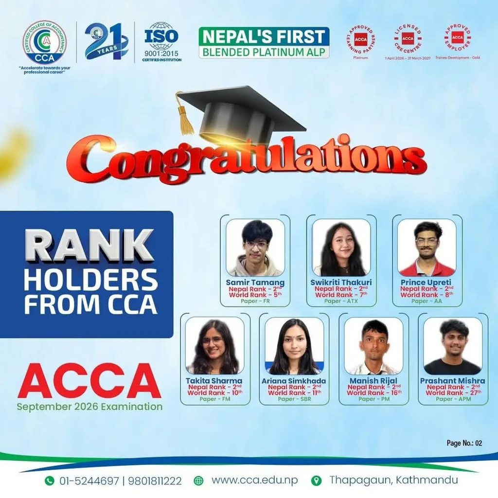 Rank holder from CCA, Acca September 2026 examination